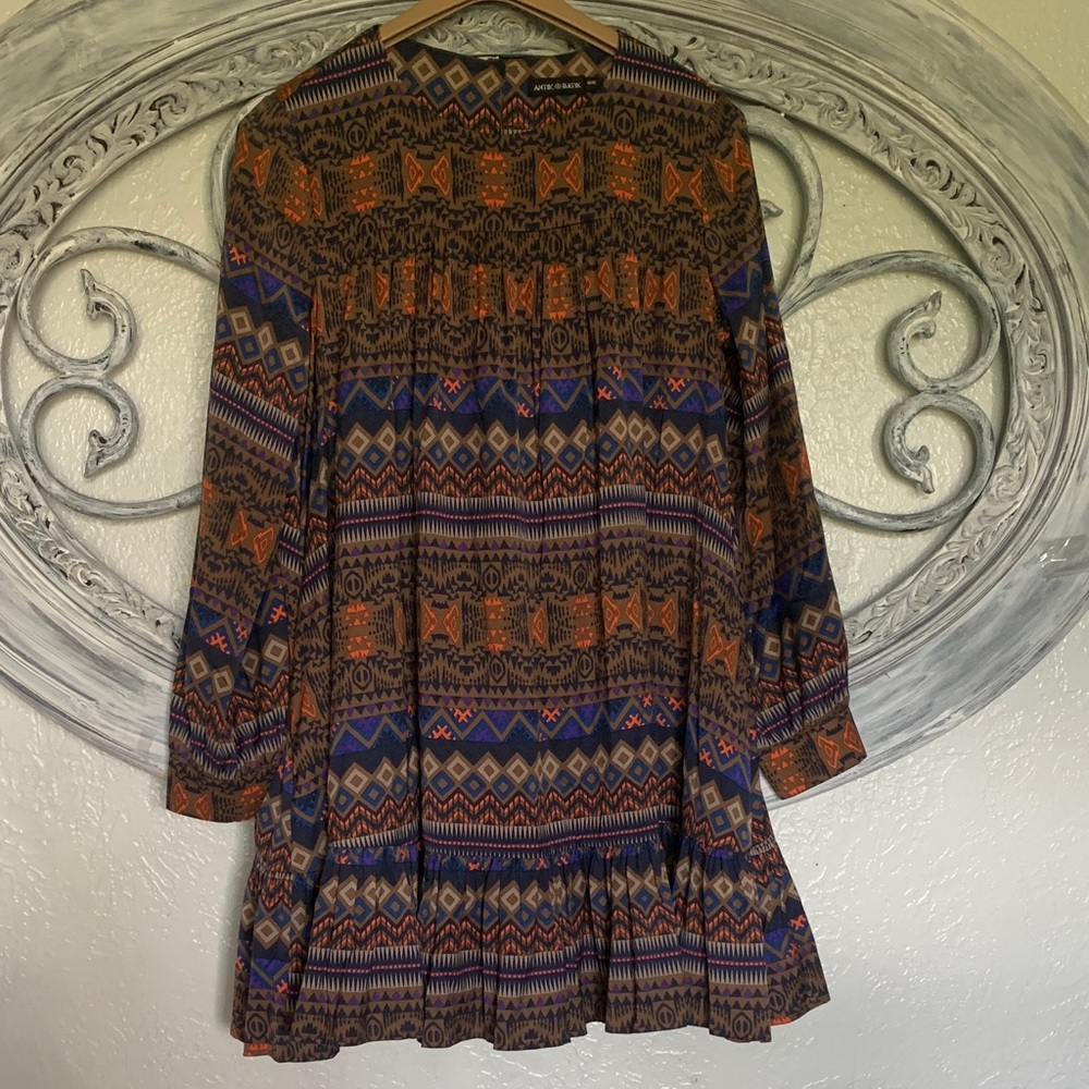 Antik Batik Long Sleeve Dress - Orange and Blue